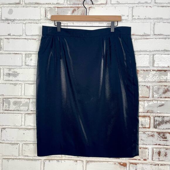 Louis Feraud Black Iridescent Wool Blend Lined Mini Skirt Size 16 - Picture 1 of 7